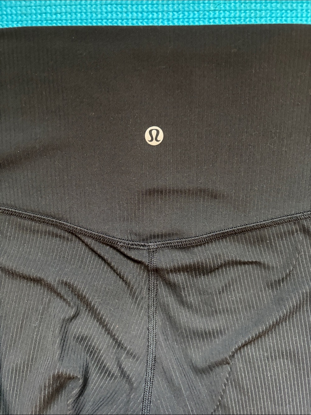 lululemon Black Ribbed High-Rise Leggings with Silver Logo